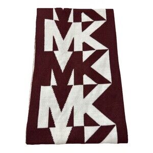 Michael Kors MK Logo Maroon White Monogram Reversible Rectangle Scarf